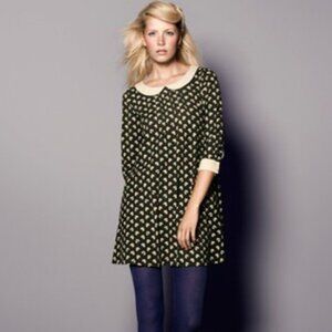 ORLA KIELY x UNIQLO Y2K Black Floral Peter Pan Collar Dress Size S Twee Academia